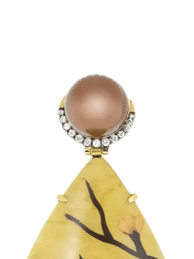 Shop Silvia Furmanovich 18kt Yellow Gold Diamond Marquetry Cherry Blossom Teardrop Earrings In Ylwgold