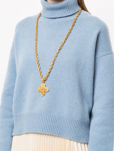 Pre-owned Chanel 1994 Cross Pendant Long Necklace In Gold