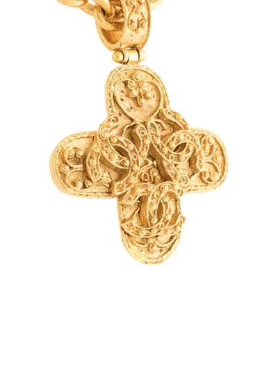 Pre-owned Chanel 1994 Cross Pendant Long Necklace In Gold