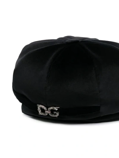 Shop Dolce & Gabbana Velvet Baker Boy Hat In Black