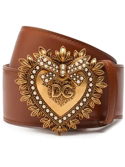 Shop Dolce & Gabbana Sacred Heart Belt In Brown