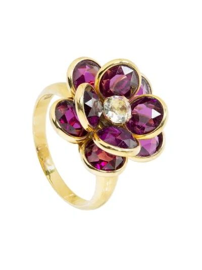 Shop Guita M 18kt Yellow Gold, Rhodolite And Citrine Flower Ring In Purple