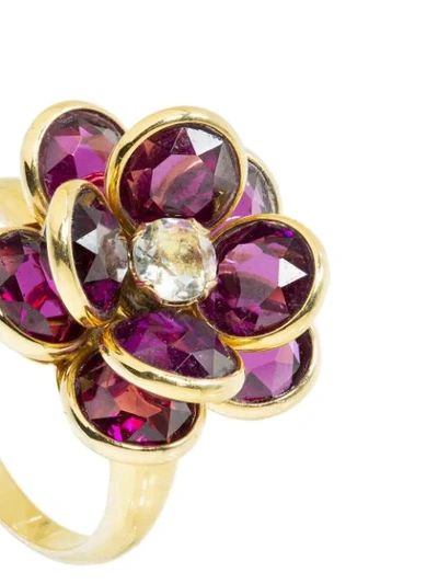 Shop Guita M 18kt Yellow Gold, Rhodolite And Citrine Flower Ring In Purple