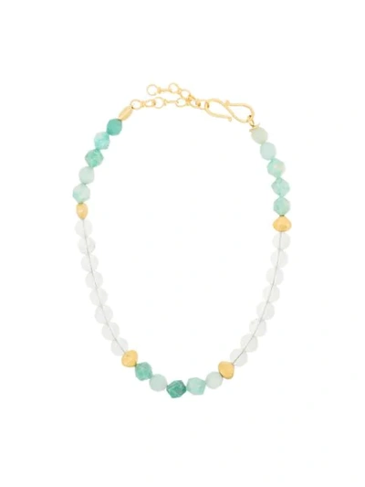 Shop Apples & Figs Blue Lagoon Gold-plated Quartz Necklace In Gold Blue