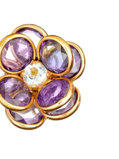 Shop Guita M 18kt Yellow Gold, Aquamarine And Tanzanite Flower Clip-on Earrings In Purple