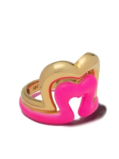Shop Nevernot 18kt Gold Heart Shaped Ring In Neon