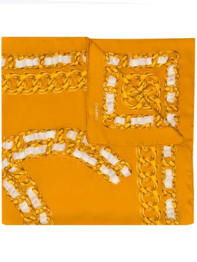 Pre-owned Chanel 1990s Chain Cc Print Scarf In Yellow