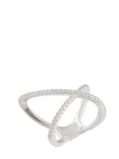 Shop Apm Monaco Paved X-shaped Ring In Silver