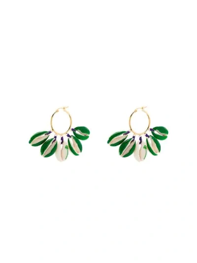 Shop Venessa Arizaga Gold-plated Palm Tree-print Shell Earrings In Green