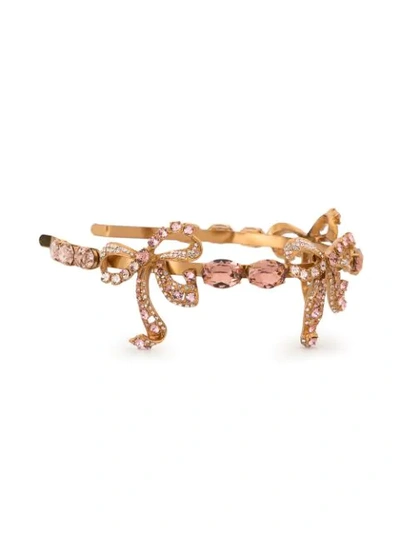 Shop Dolce & Gabbana Crystal Bow Hair Band In Gold