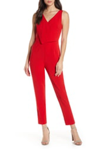 Shop Ali & Jay Sleeveless Slim Leg Asymmetrical Jumpsuit In Scarlet