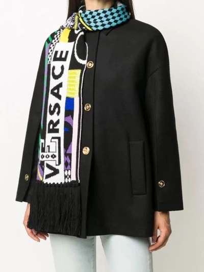 Shop Versace Logo Embroidered Scarf In Black