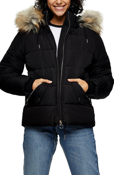 Shop Topshop Frieda Faux Fur Trim Jacket In Black