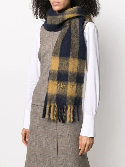 Mulberry Logo Embroidered Check Scarf In Green | ModeSens