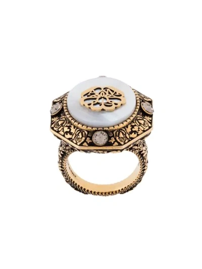 Shop Alexander Mcqueen Charm Seal Ring In Gold