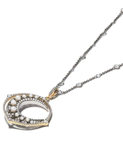 Shop Annoushka 18kt White Gold Mythology Moon Diamond, Pearl And Sapphire Necklace In 18ct White Gold