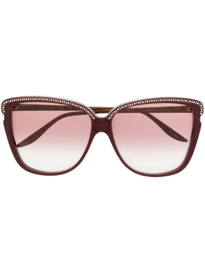 Shop Gucci Crystal And Stud-embellished Square-frame Sunglasses In Brown