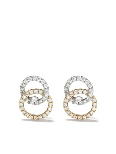 Shop Kiki Mcdonough 18kt White And Yellow Gold Diamond Studs Interlinking Earrings In Yellow And White Gold