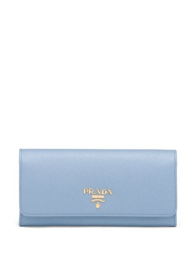 Shop Prada Large  Lettering Wallet In Blue