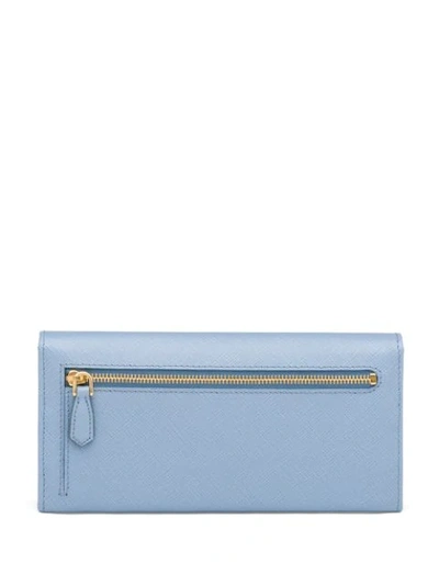 Shop Prada Large  Lettering Wallet In Blue