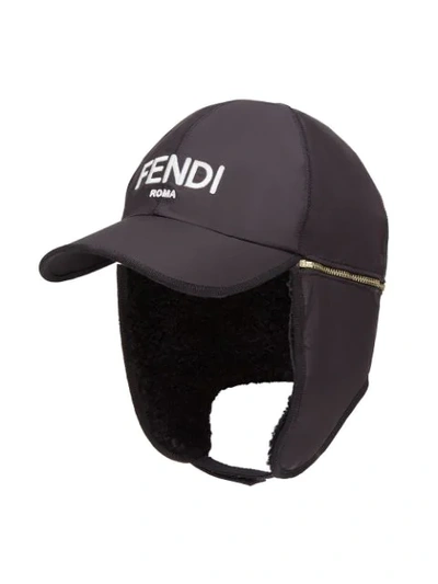 Shop Fendi Logo Trapper Baseball Cap In Black