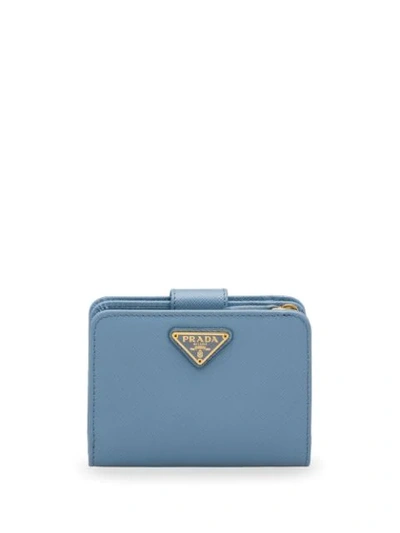 Shop Prada Small Saffiano Leather Wallet In Blue