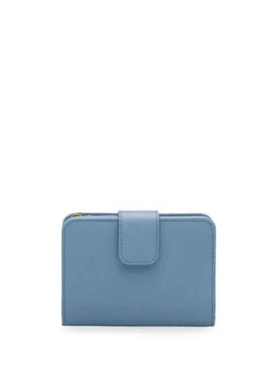 Shop Prada Small Saffiano Leather Wallet In Blue