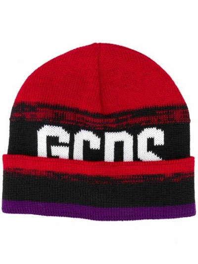 Shop Gcds Knitted Logo Beanie In Red