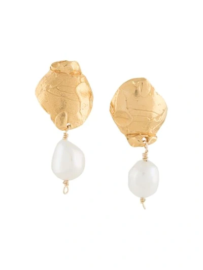 Shop Alighieri Shadow And Pearl Earrings In Gold