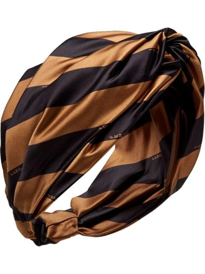 Shop Fendi Satin Striped Headband In Black