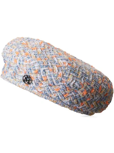 Shop Maison Michel Flore Boucle-tweed Beret In Blue