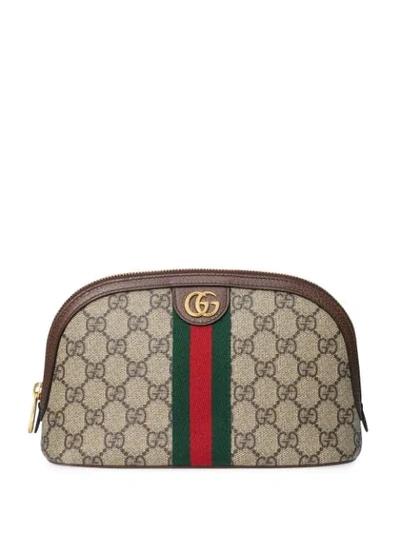 Gucci Brown Ophidia Gg Supreme Makeup Bag In Neutrals