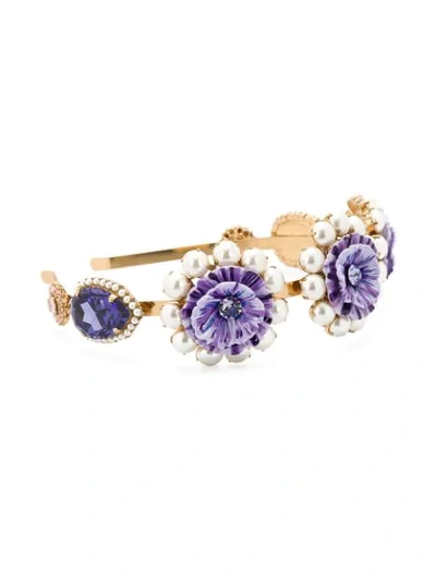 Shop Dolce & Gabbana Crystal Floral Headband In Purple