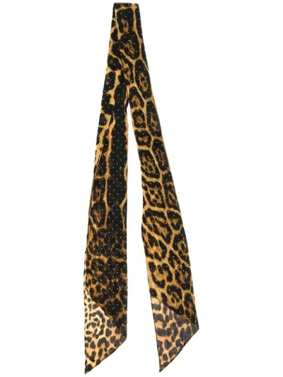 Shop Saint Laurent Leopard-print Lavallière Scarf In Black