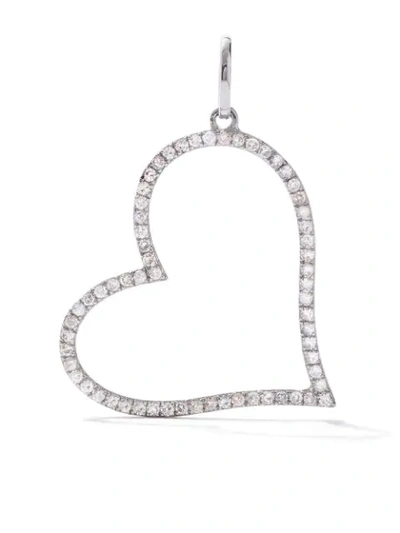 Shop As29 18kt White Gold Pave Diamond Open Heart Pendant In Silver