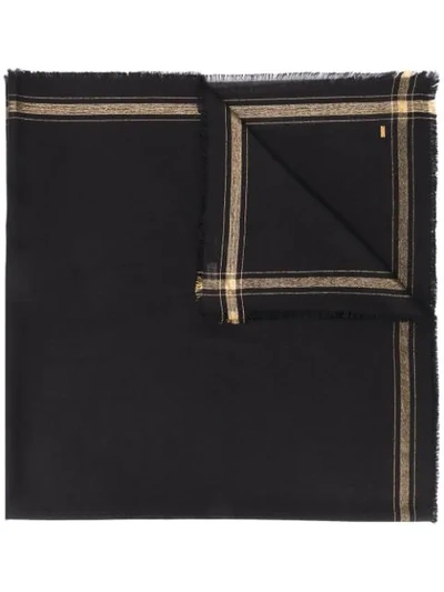 Shop Saint Laurent Stripe-trim Frayed Scarf In Black