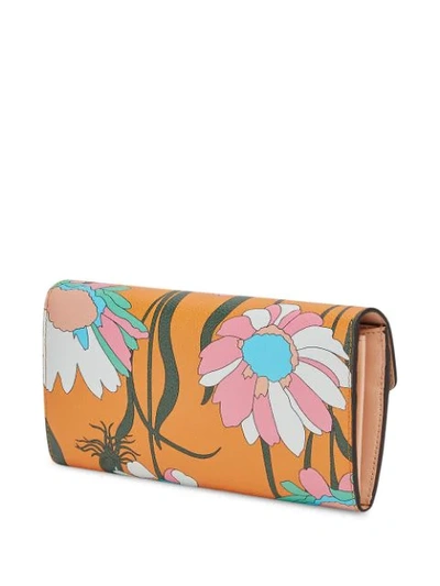 Shop Fendi Floral Flap Wallet In Orange