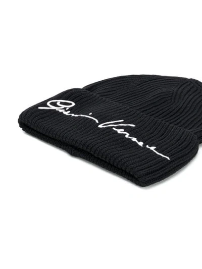 Shop Versace Embroidered Logo Beanie In Black