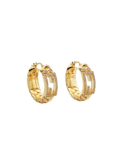Shop Fendi Medium Baguette Hoop Earrings In Gold