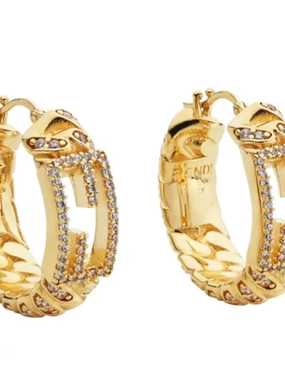 Shop Fendi Medium Baguette Hoop Earrings In Gold