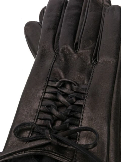 Shop Manokhi Textured Lace-up Panel Gloves In Brown