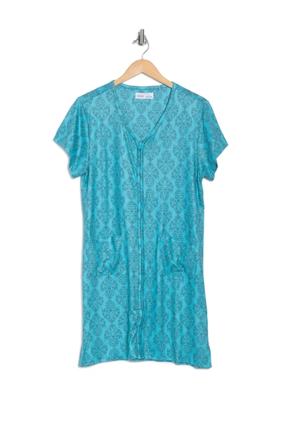 Shop Aegean Damask Zip Front Robe In Blue