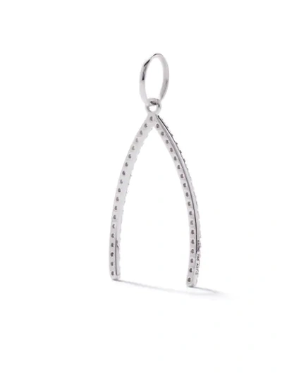 Shop As29 18kt White Gold Pave Diamond V Pendant In Silver