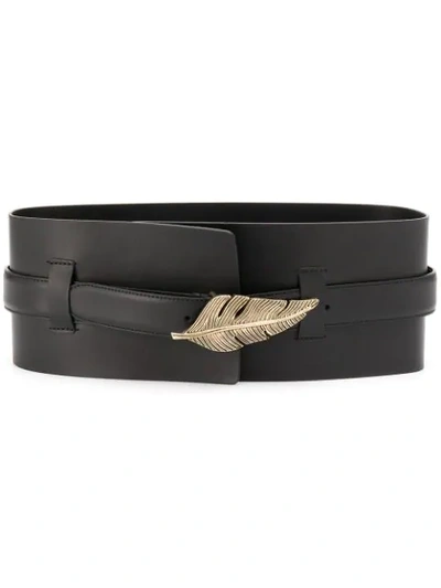 Shop Just Cavalli Wide Leaf Embellished Belt In Black