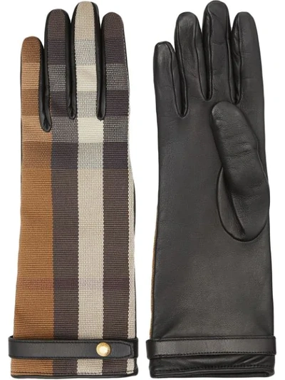 Burberry Cashmere Lined Check & Leather Gloves In Brown | ModeSens