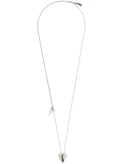 Saint Laurent Heart-shaped Cowrie Shell Necklace In Silver