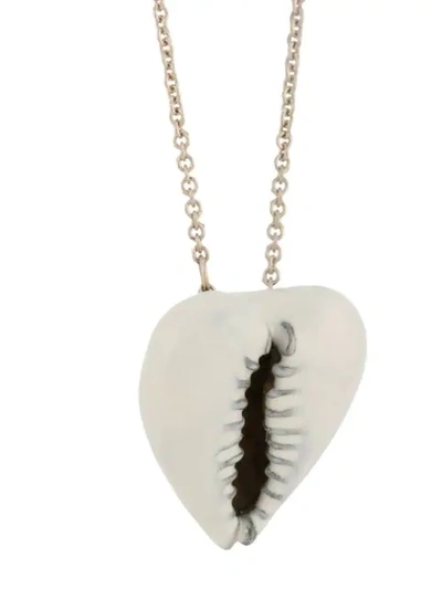 Saint Laurent Heart-shaped Cowrie Shell Necklace In Silver