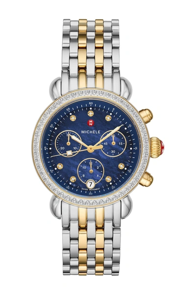 Shop Michele Csx Diamond Embellished Chronograph Bracelet Watch, 37mm In Blue