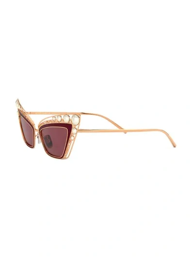 Shop Dolce & Gabbana Pearl Embellished Cat Eye Sunglasses In Red
