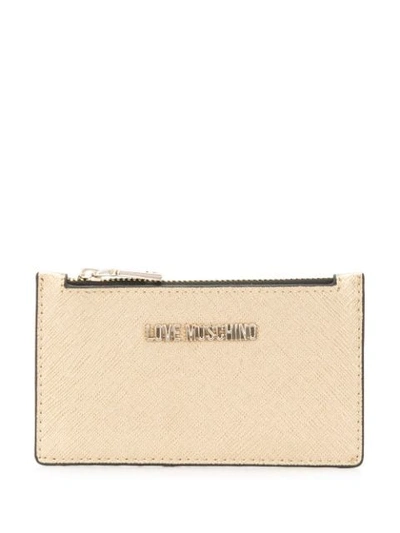 Shop Love Moschino Logo Zipped Wallet In Gold
